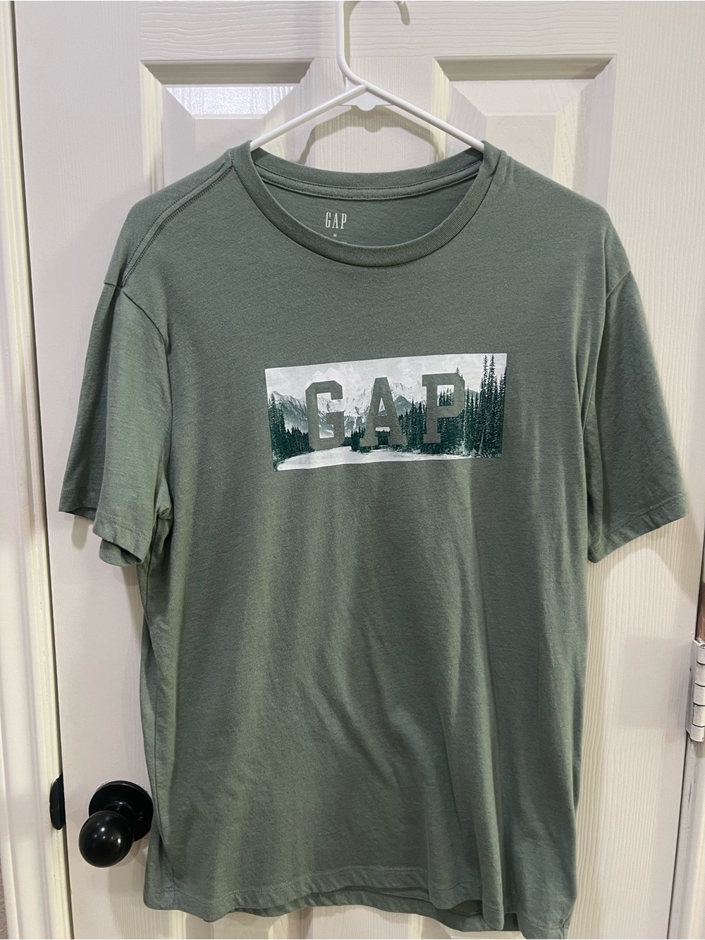 GAP Men's Short Sleeve Tee in Olive Green with Nature Logo